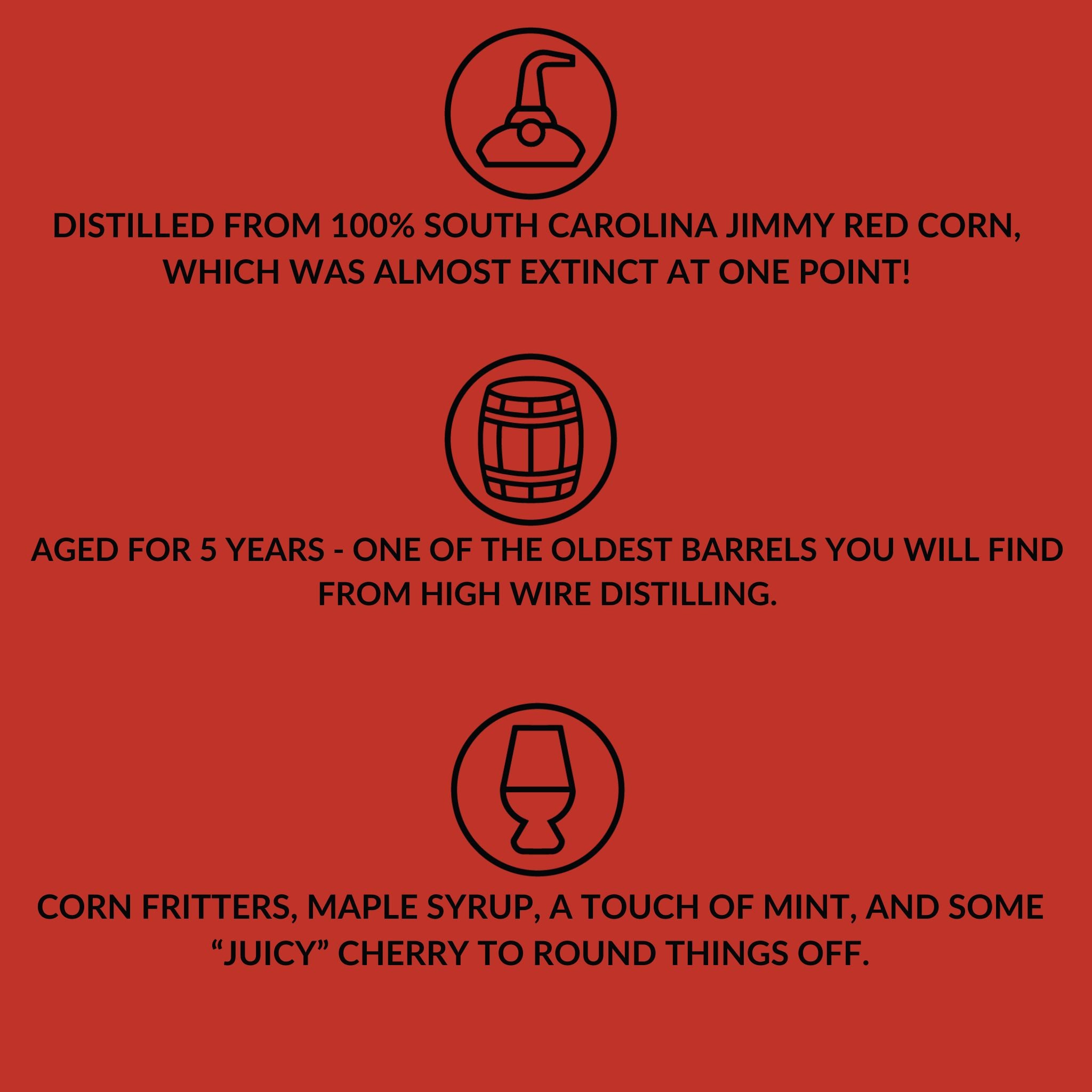 5-Year South Carolina 100% Jimmy Red Bourbon Featuring High Wire Disti